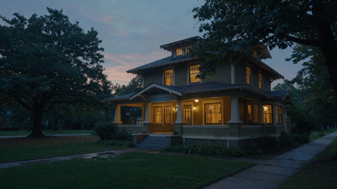 A craftsman house at dusk