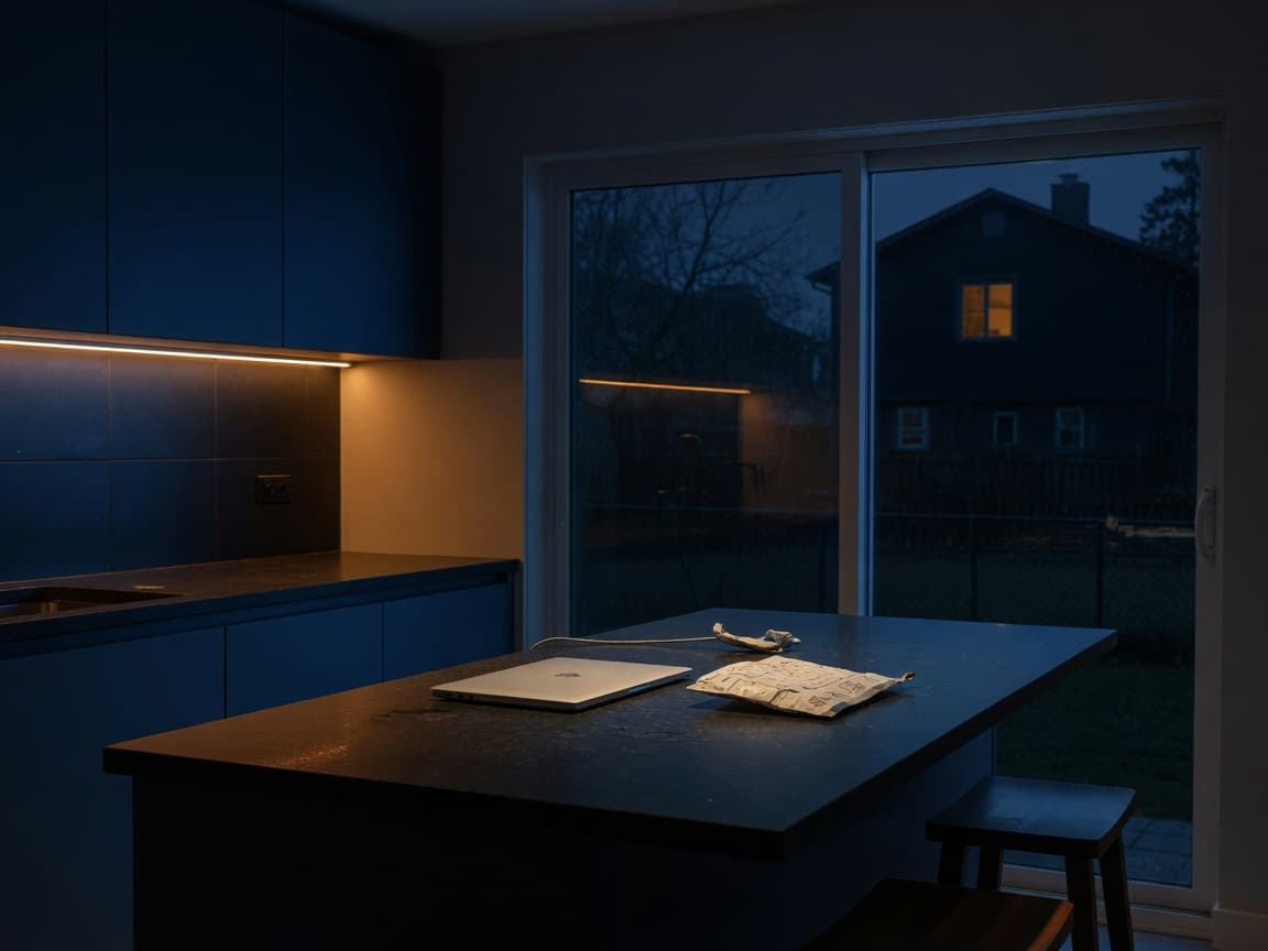 Kitchen island at night
